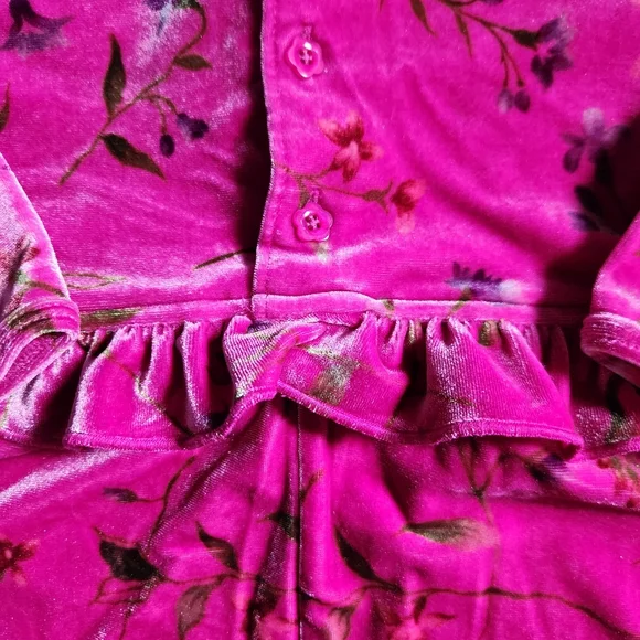 FINAL PRICE Vintage Hanna Andersson Pink Velour Floral Romper Ruffle 6-12mo/70cm - Picture 8 of 12